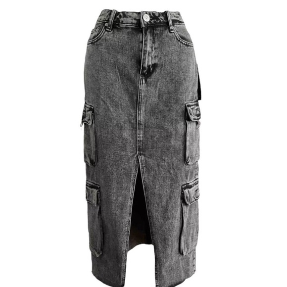 True Religion Urban Outfitters Denim Cargo MIDI Slit Skirt - Picture 2 of 11